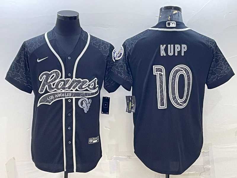 Mens Los Angeles Rams #10 Cooper Kupp Black Reflective With Patch Cool Base Stitched Baseball Jersey